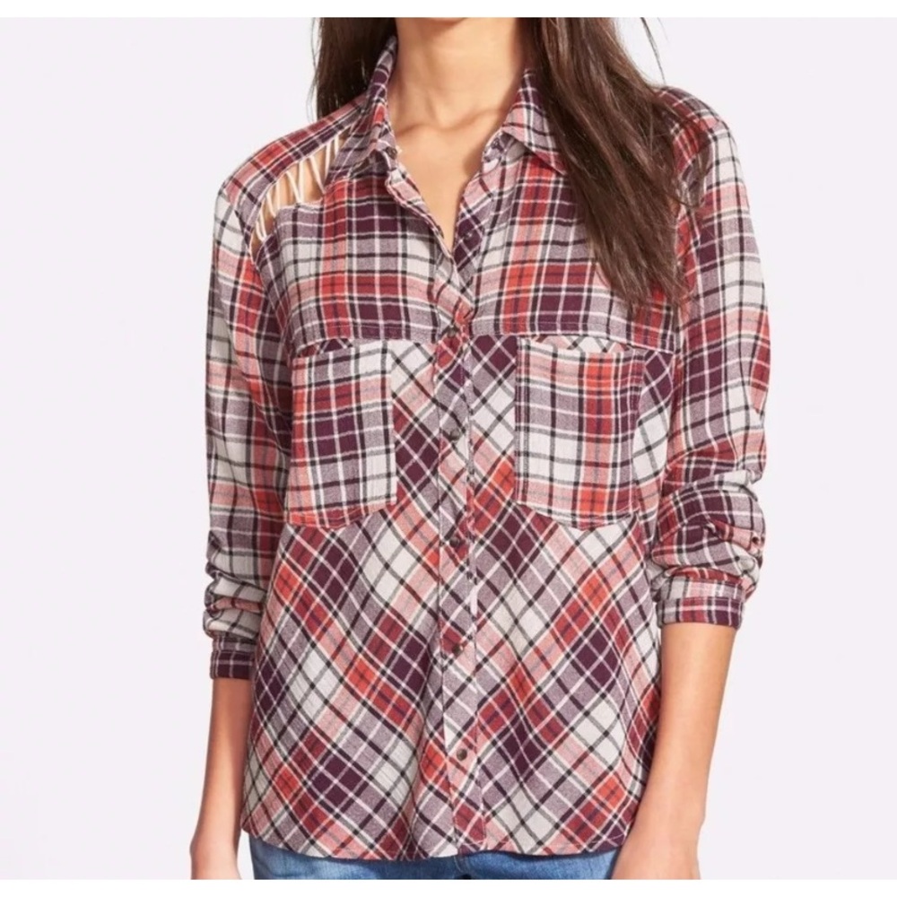 Free People plaid button down blouse